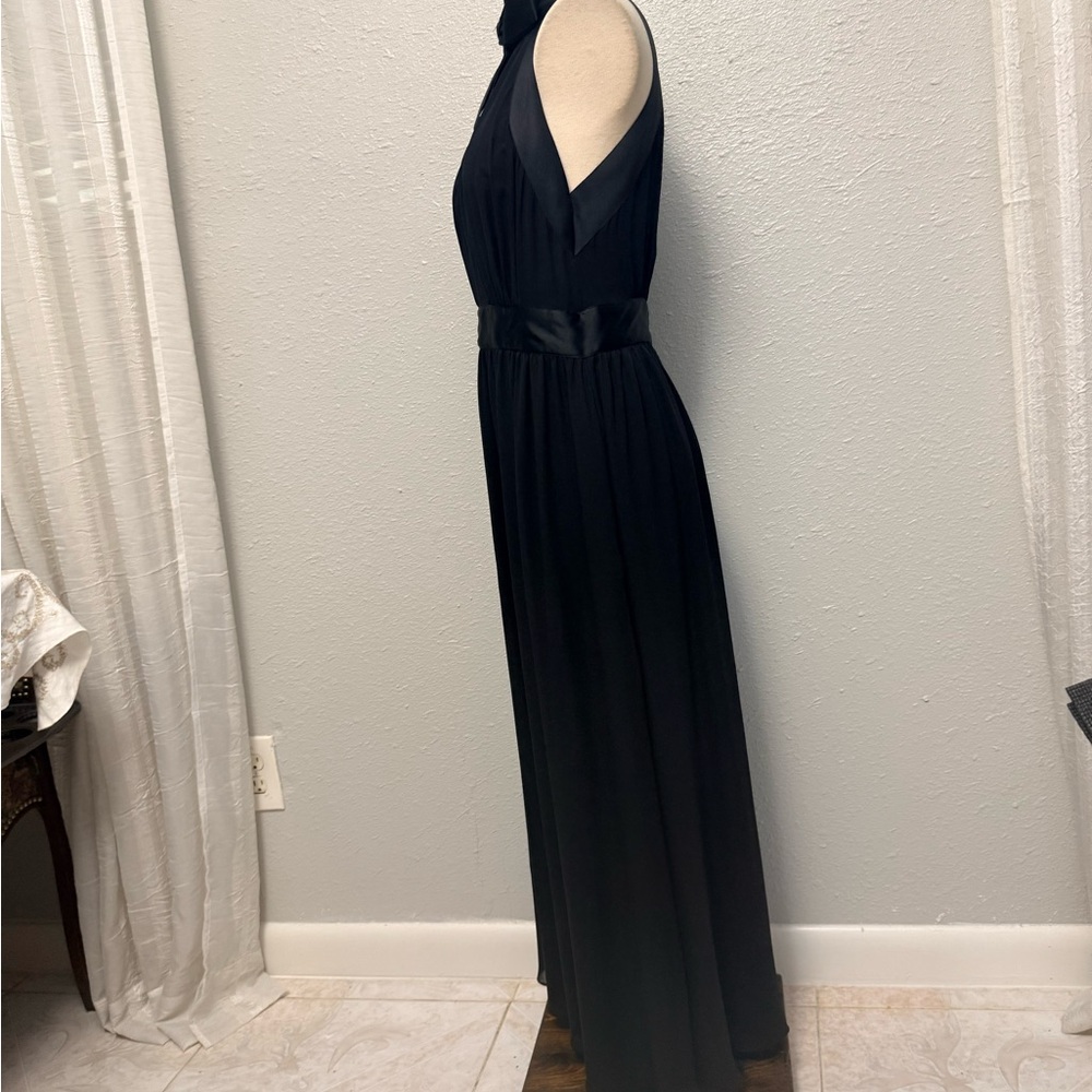 Kate Spade Black 100% Silk Chiffon Halter Gown Dress with Satin Bow - Picture 3 of 12